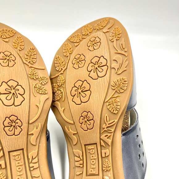 9D 9W 9 WIDE WIDTH Propet Fionna Blue Lasercut Leather Comfort Sandals Shoes - Picture 11 of 14